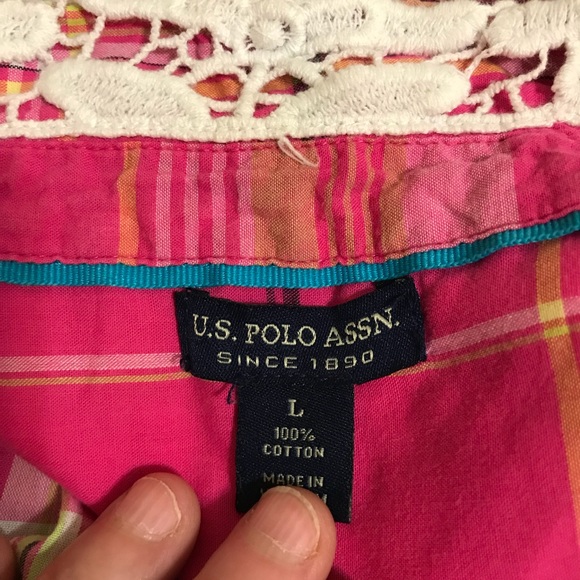 Like New US Polo Plaid button Up sleeveless Shirt Blouse Pink Black - Picture 5 of 7